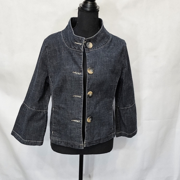 LAL Bell Sleeve Dark Blue Denim Button Up Jacket Size M - Picture 2 of 7
